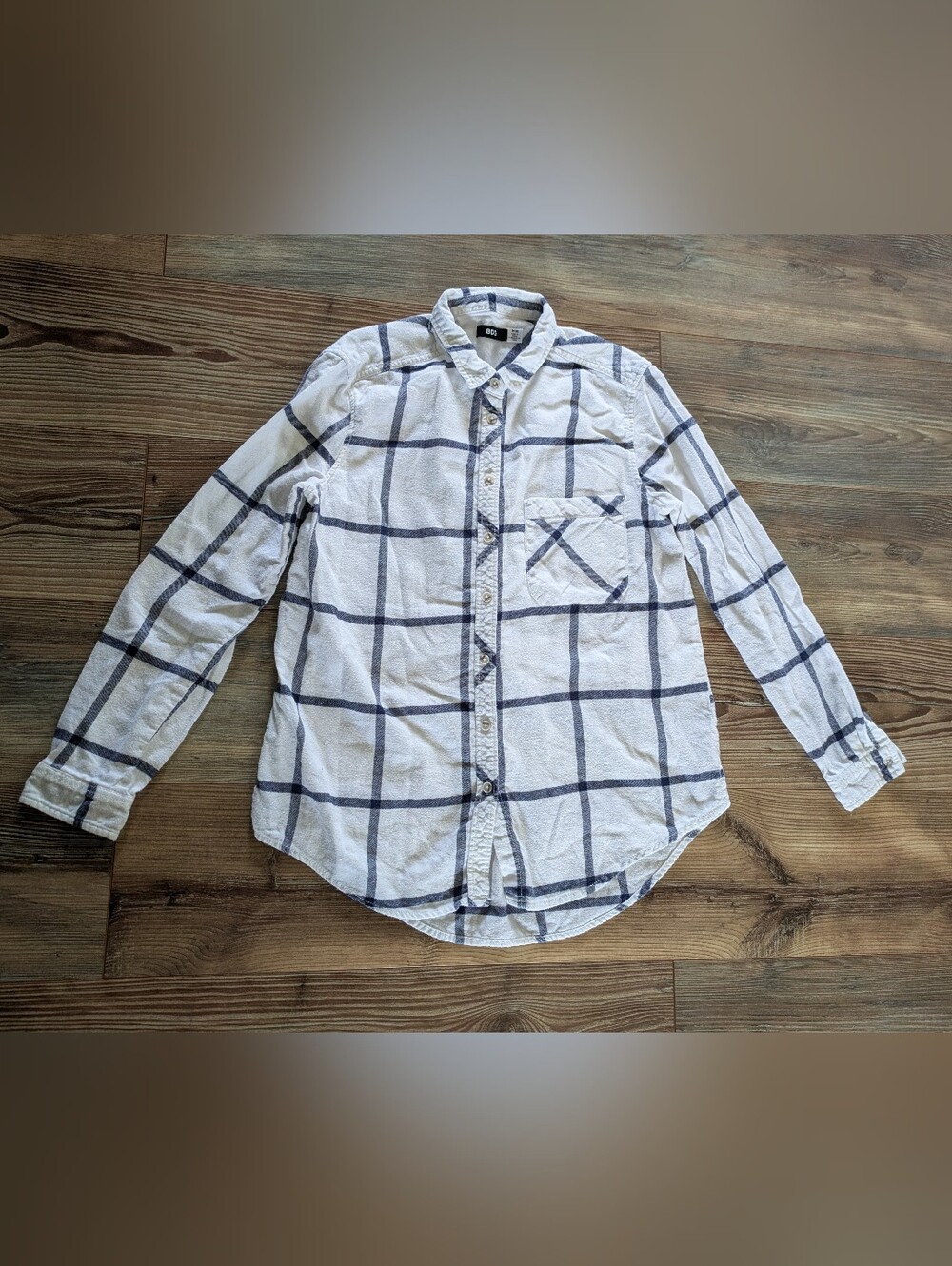 BDG White & Blue Flannel Plaid Long Sleeve Collared Button Down Shirt Medium